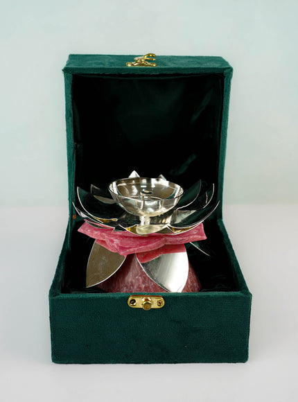 German Silver Flower Diya - 5 inch - WL5793