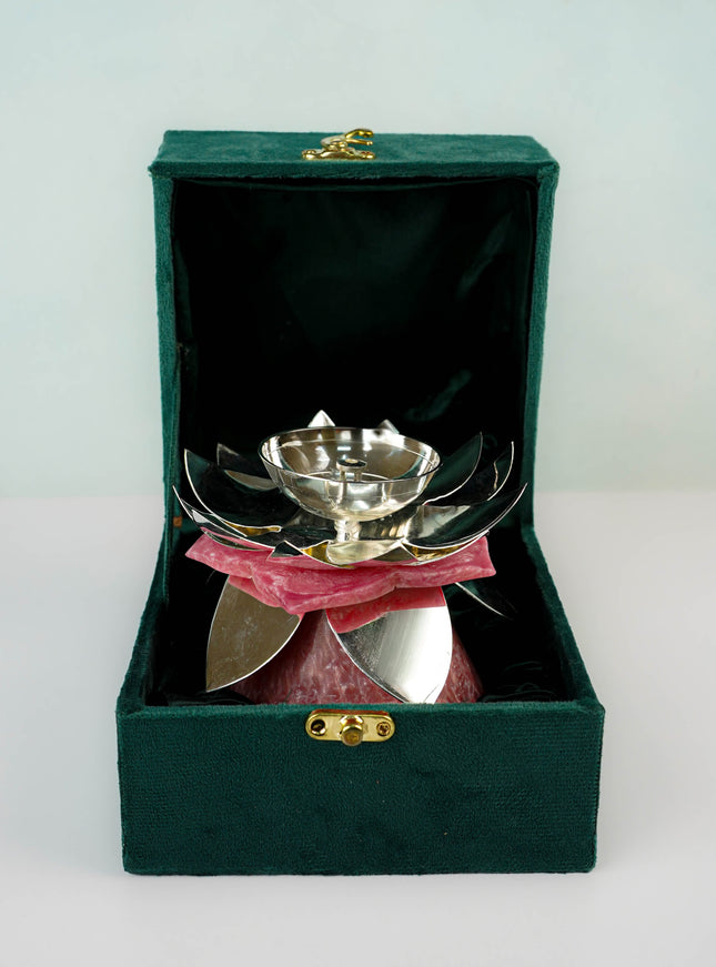 German Silver Flower Diya - 5 inch - WL5793