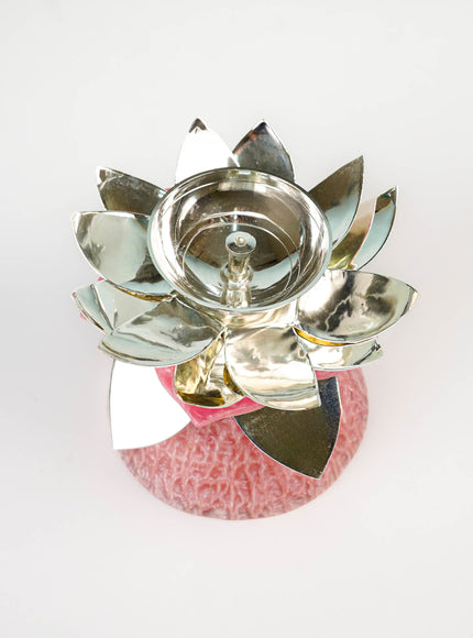 German Silver Flower Diya - 5 inch - WL5793