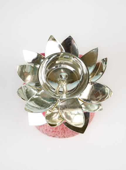 German Silver Flower Diya - 5 inch - WL5793