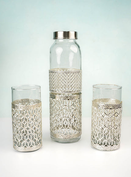 German Silver Glass Bottle with Set of 2 Glass - WL5795