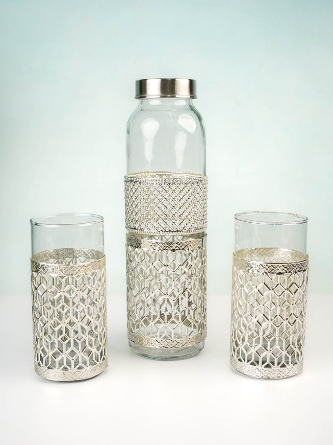 German Silver Glass Bottle with Set of 2 Glass - WL5795