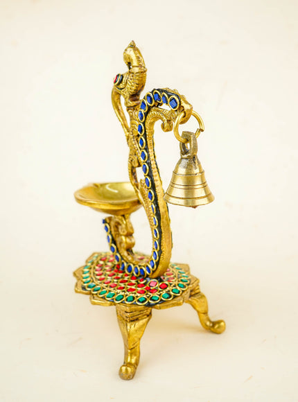Brass Parrot Diya with Chowki & Stone Work - Green - WL5819-2