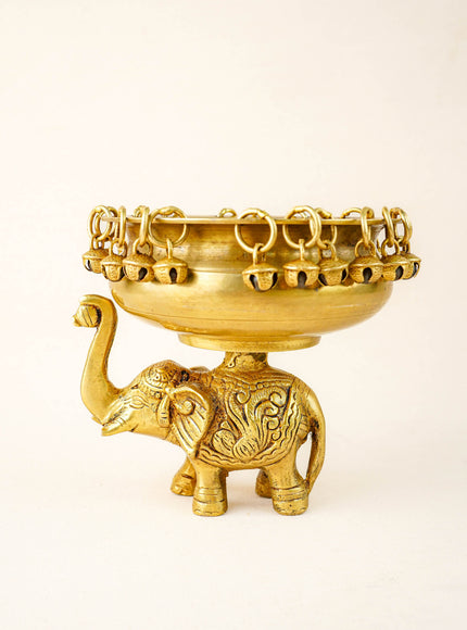 Brass Elephant Urli with Bells - 6 inch - WL5871