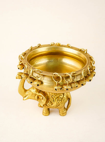 Brass Elephant Urli with Bells - 6 inch - WL5871