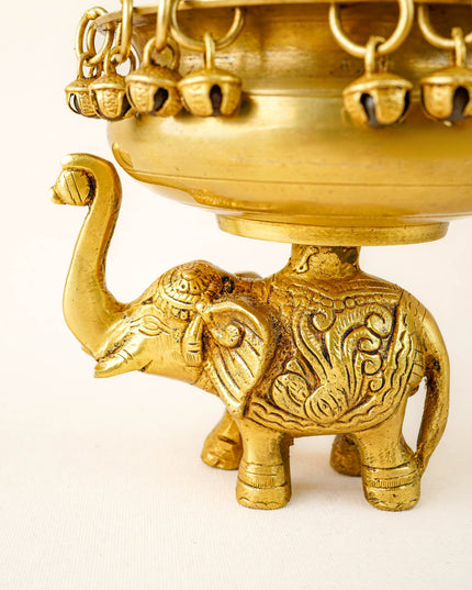 Brass Elephant Urli with Bells - 6 inch - WL5871