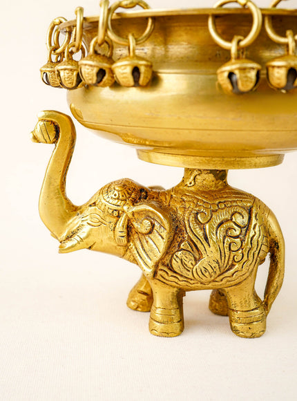Brass Elephant Urli with Bells - 6 inch - WL5871