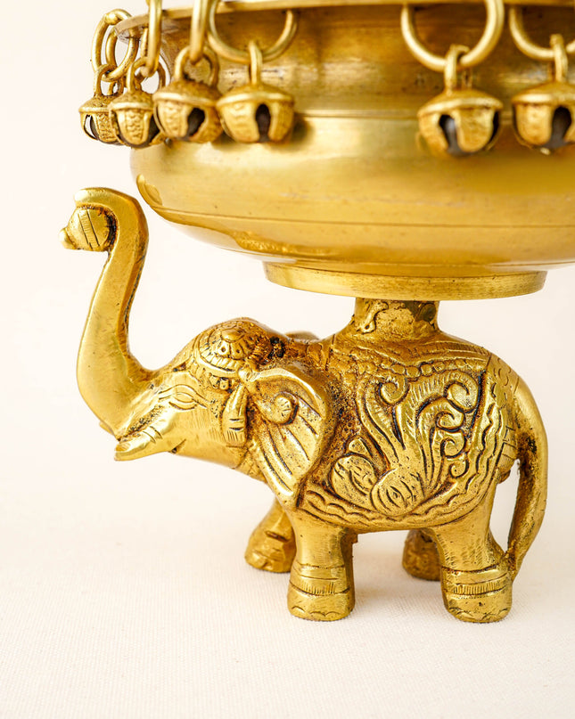 Brass Elephant Urli with Bells - 6 inch - WL5871