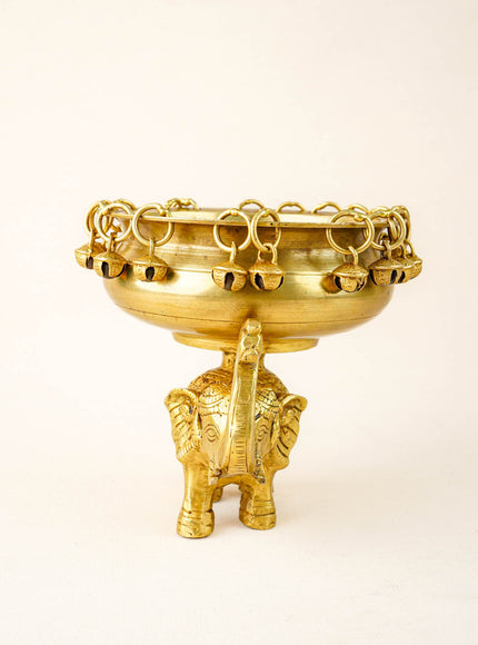 Brass Elephant Urli with Bells - 6 inch - WL5871