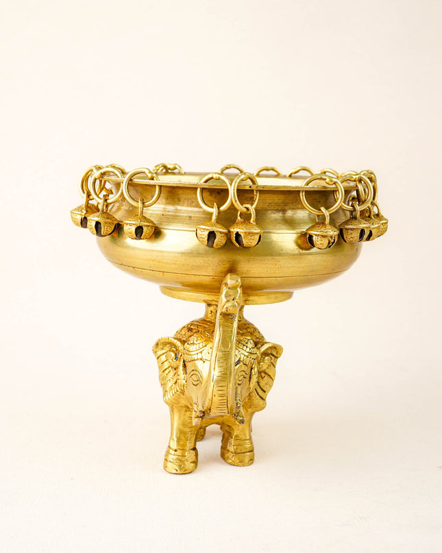 Brass Elephant Urli with Bells - 6 inch - WL5871