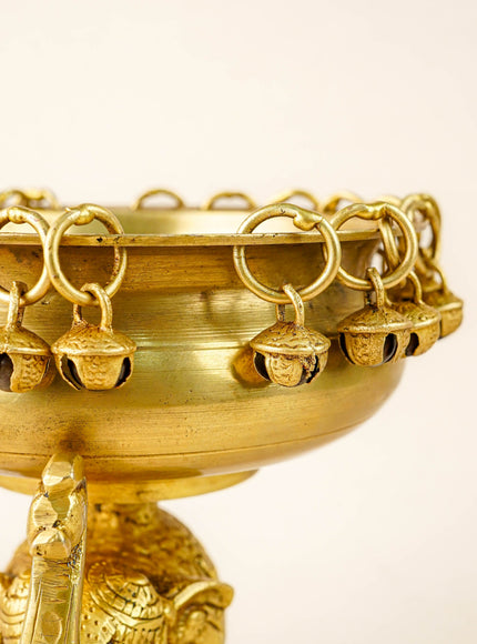 Brass Elephant Urli with Bells - 6 inch - WL5871
