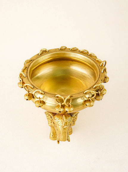 Brass Elephant Urli with Bells - 6 inch - WL5871