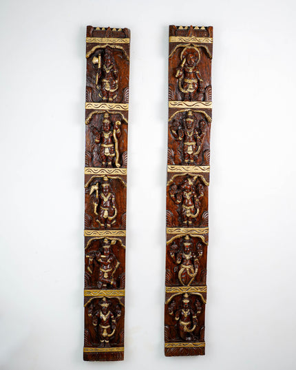 Wooden Carved Dasavatharam Wall Hanging Panel - Set of 2 - WL5884