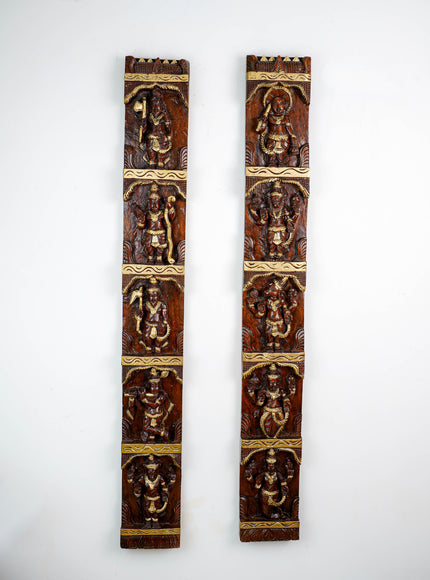 Wooden Carved Dasavatharam Wall Hanging Panel - Set of 2 - WL5884