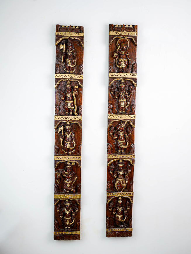 Wooden Carved Dasavatharam Wall Hanging Panel - Set of 2 - WL5884