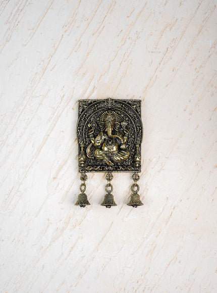 Brass Antique Ganesha Wall Hanging with Bell - 7 inch - WL5886