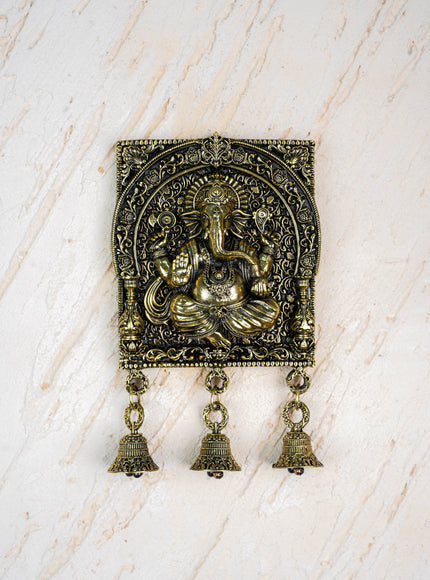Brass Antique Ganesha Wall Hanging with Bell - 7 inch - WL5886