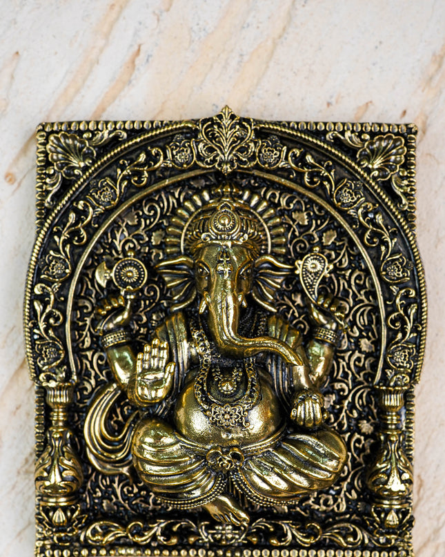 Brass Antique Ganesha Wall Hanging with Bell - 7 inch - WL5886