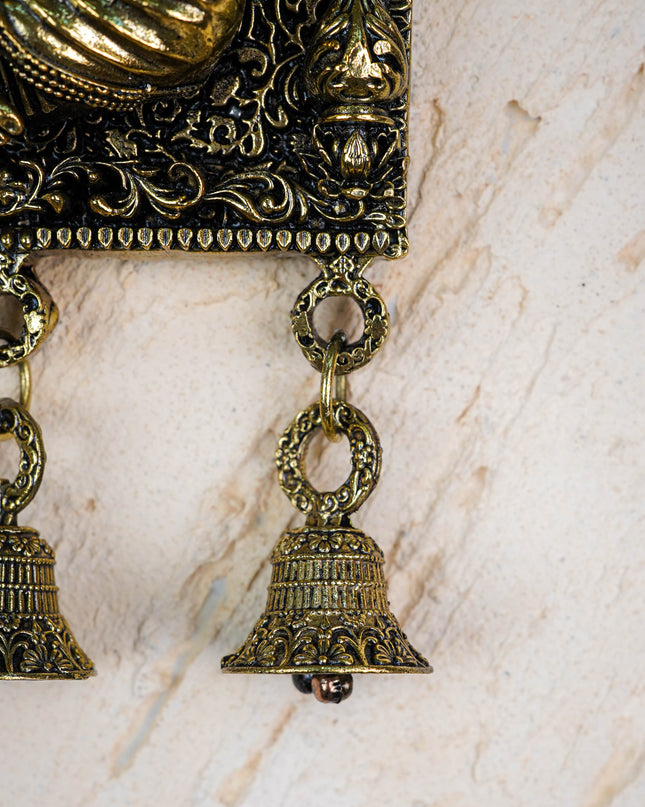 Brass Antique Ganesha Wall Hanging with Bell - 7 inch - WL5886
