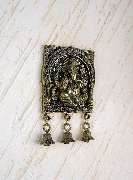 Brass Antique Ganesha Wall Hanging with Bell - 7 inch - WL5886