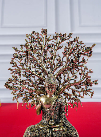 Brass Buddha with Kalpavriksha Tree Idol - 6 inch - WL5888