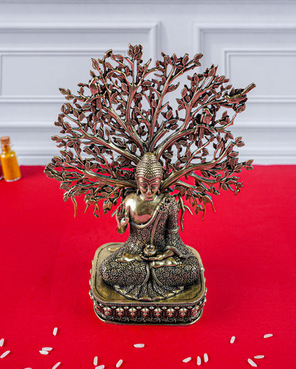 Brass Buddha with Kalpavriksha Tree Idol - 6 inch - WL5888