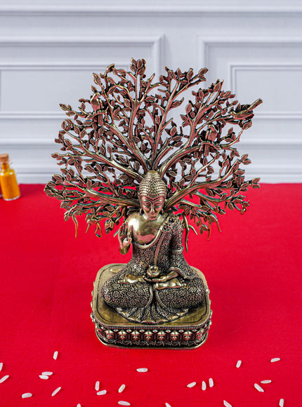 Brass Buddha with Kalpavriksha Tree Idol - 6 inch - WL5888