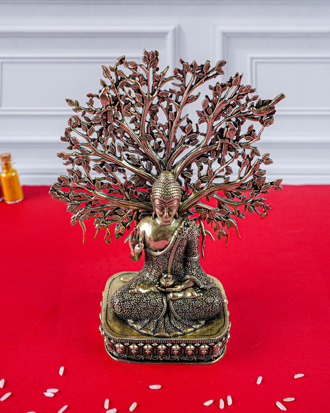 Brass Buddha with Kalpavriksha Tree Idol - 6 inch - WL5888