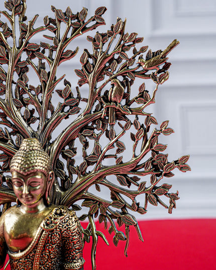 Brass Buddha with Kalpavriksha Tree Idol - 6 inch - WL5888