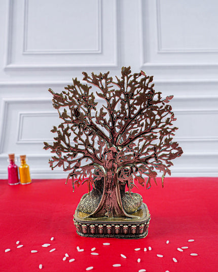 Brass Buddha with Kalpavriksha Tree Idol - 6 inch - WL5888