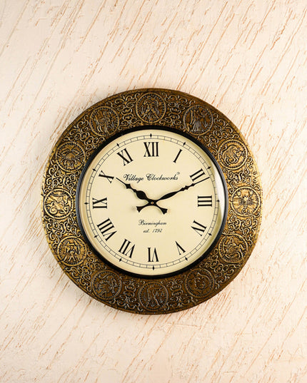Wall Clock - Embossed Brass with Zodiac Signs - 18 inch - WL5910