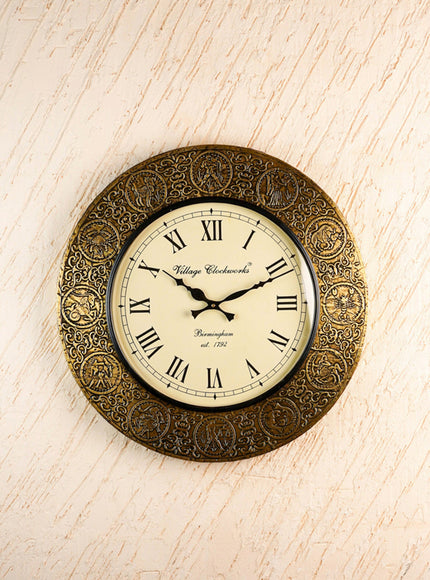 Wall Clock - Embossed Brass with Zodiac Signs - 18 inch - WL5910