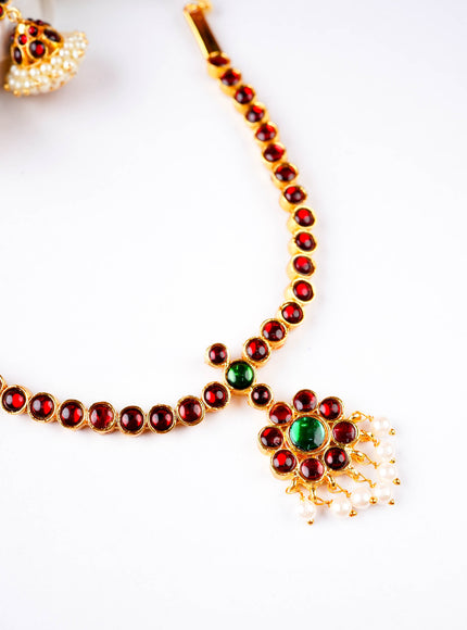 Kemp Necklace with Earrings - Red - WL5922-1