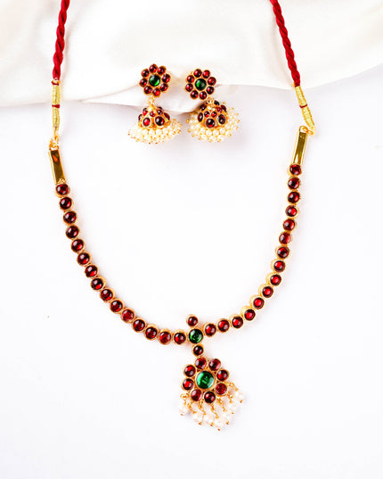 Kemp Necklace with Earrings - Red - WL5922-1
