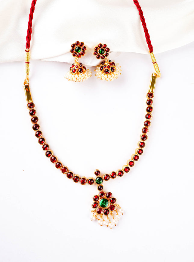 Kemp Necklace with Earrings - Red - WL5922-1