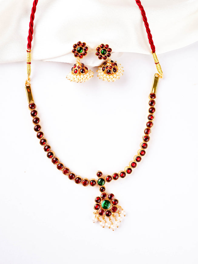 Kemp Necklace with Earrings - Red - WL5922-1