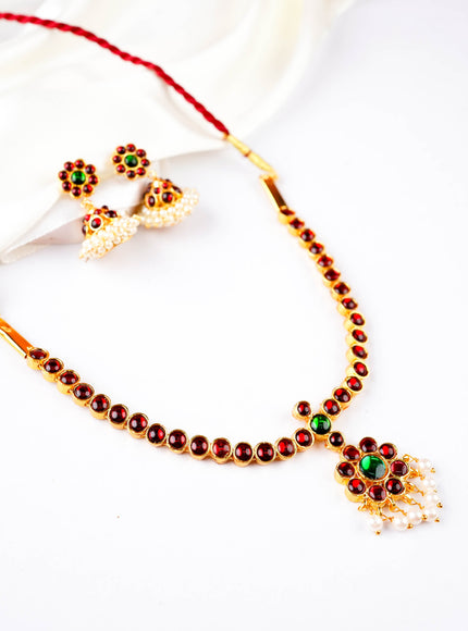 Kemp Necklace with Earrings - Red - WL5922-1