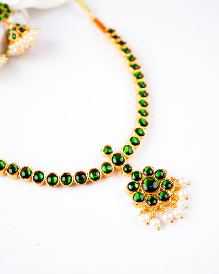 Kemp Necklace with Earrings - Green - WL5922-2