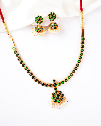 Kemp Necklace with Earrings - Green - WL5922-2