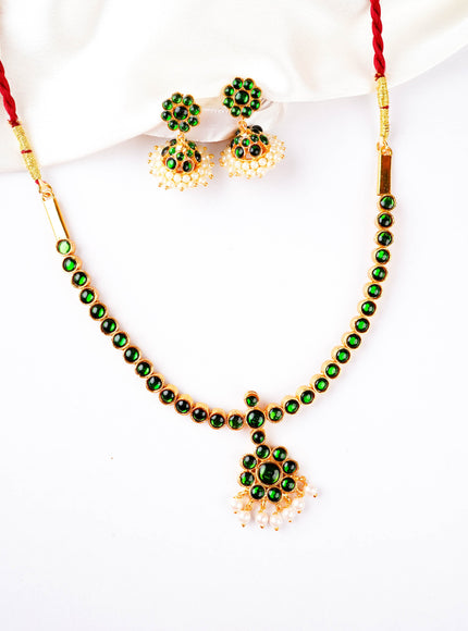 Kemp Necklace with Earrings - Green - WL5922-2