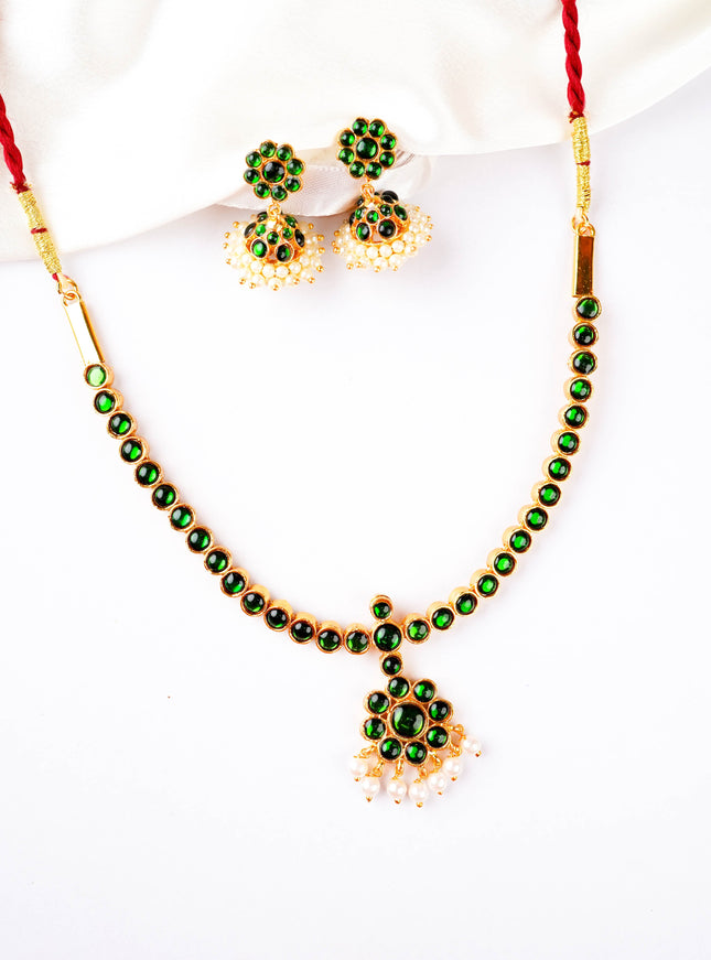 Kemp Necklace with Earrings - Green - WL5922-2