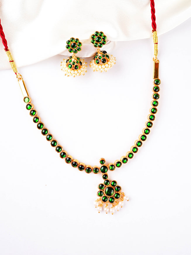 Kemp Necklace with Earrings - Green - WL5922-2
