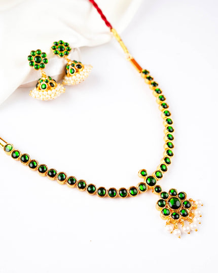 Kemp Necklace with Earrings - Green - WL5922-2