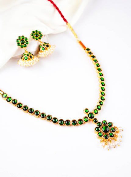 Kemp Necklace with Earrings - Green - WL5922-2