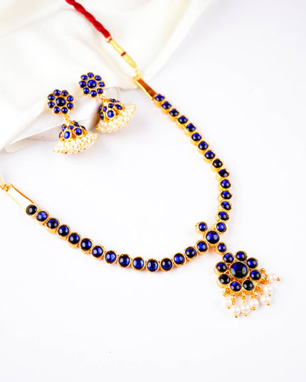 Kemp Necklace with Earrings - Blue - WL5922-3