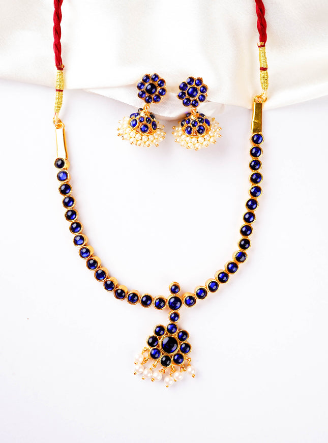 Kemp Necklace with Earrings - Blue - WL5922-3