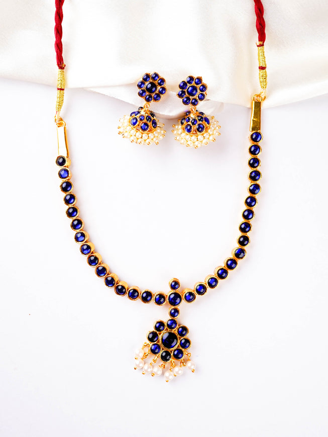 Kemp Necklace with Earrings - Blue - WL5922-3