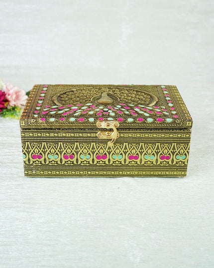Oxidized Peacock Design - Dry Fruit Box with 2 Jar - 8 inch - WL5924