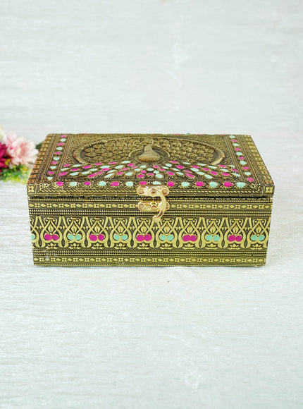 Oxidized Peacock Design - Dry Fruit Box with 2 Jar - 8 inch - WL5924