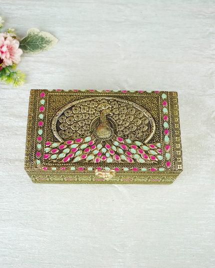 Oxidized Peacock Design - Dry Fruit Box with 2 Jar - 8 inch - WL5924